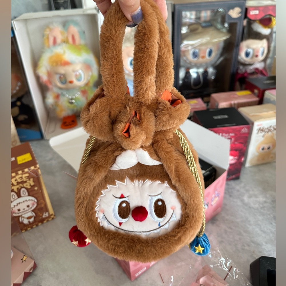 Brown Plush Clutch with Cute Character Design